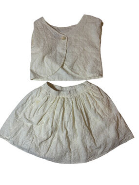Tea Collection Girls 2 Piece Eyelet Set White Cotton Skirt Top Outfit Size 10